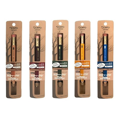 WN03 Wooden Mechanical Pencil Set, 2.0mm Extra Bold, Thick Barrel, Incense Cedar Yellow Pencil with Lead Refills (HB, B), Eraser Refills, and Brass Sharpener for Writing, Sketching, Drawing
