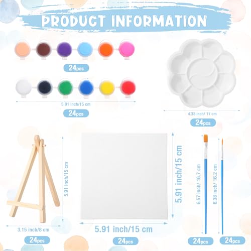 Qilery 24 Set 6 x 6 Inch Canvas Boards and Easel for Painting, Acrylic Paint Strips, Palettes, Brushes, Canvases Painting Kits for Kids Adults Artists Beginners Oil Acrylic Painting Party Favors - size: 6" X 6"