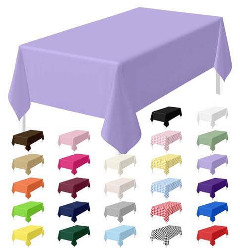HEIPINIUYE 2 Pack Light Purple Tablecloth Disposable 54 x 108 Inch Lavender Plastic Table Cloth Disposable Waterproof Rectangle Table Cover for Party Birthday Camping Picnic Tablecloths - color: Lavender Tablecloth Plastic, size: 2 Pack