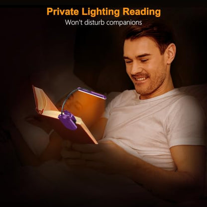 Gritin Rechargeable Book Light for Reading in Bed with 19 LED | Eye Caring 3 Color Temps, 5 Brightness Levels, Memory Function, 90 Hrs Runtime Flexible Goose Neck Clip on Light-Dark Purple - color: Dark Purple