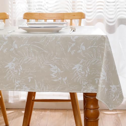 Heavy Duty Vinyl Tablecloth with Flannel Backing Waterproof Oil-Proof Plastic Table Cloth Stain-Resistant Wipeable Rectangle or Square Table Cover for Indoor and Outdoor (Beige Leaf,54x54 Inch) - color: Beige Leaf, size: 54" x 54" (Square)
