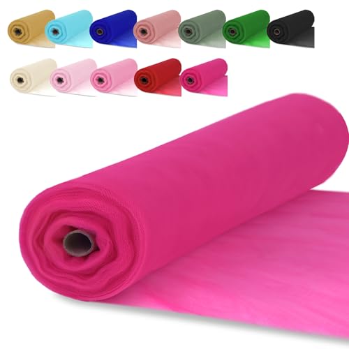 Hot Pink Tulle Fabric Roll 54 Inch x 10 Yards Tulle Ribbon - color: Hot Pink, size: 54 Inch X 10 Yards