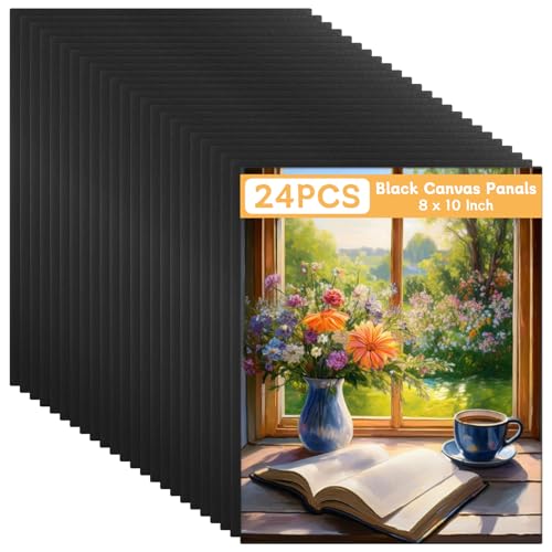 24PCS 8x10 Inch Black Canvas Panels, Small Canvas Boards for Painting, Cotton Canvas Panels for Oil Acrylic Watercolor Paint - size: 8x10 Inch