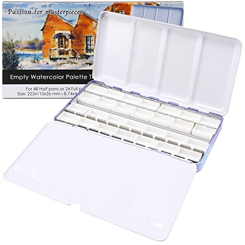 MyArTool Empty Watercolor Palette, Metal Watercolor Tin Palette Paint Case with 24 Empty Full Pans, Paint Tray Palette for DIY Travel Watercolor Palette, Acrylic and Oil Painting - color: Purple, size: 24 PCS Empty Full Pans