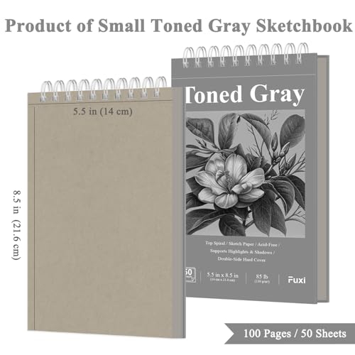 Fuxi Toned Gray Sketchbook, 2-Pack - 5.5" x 8.5", | 85lb/130gsm Charcoal Drawing Paper, 50 Sheets Per Pad. - color: Toned Gray