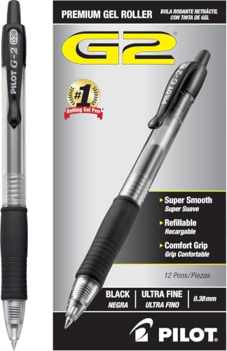 PILOT G2 Premium Rolling Ball Gel Pens, 0.38mm, Black Ink, 12 Count (Pack of 12) - color: Black Ink, size: 12 Count (Pack of 12)