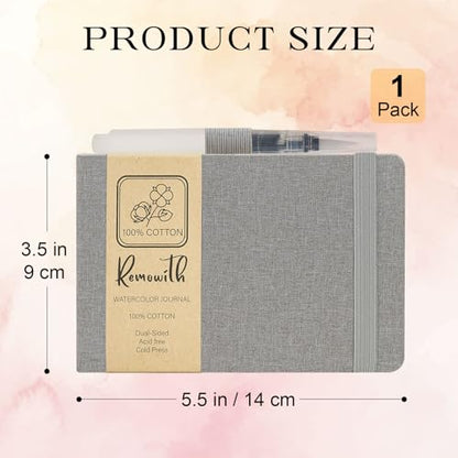 Watercolor Journal Sketchbook 3.5x5.5 24 Sheets Gray | Cotton paper, 140 LB 300 GSM, Linen cover, Tap Water Pen, Travel sketching - color: Gray, size: 3.5x 5.5 Inch