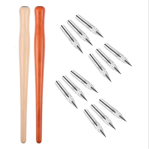14-Piece Dip Pen Set with Wooden Nib Holder, 12 Comic | Calligraphy Nibs for Drawing, Writing, Illustration, Sketching and Ink Art ASIN: B0GBT8NYK5;nib and holder for dipping ink