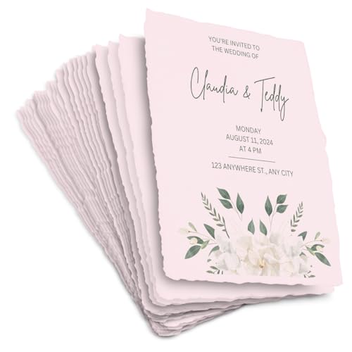 Wanderings A5 Handmade Deckled Edge Cotton Paper - Cold Pressed Texture - Paint, Watercolor, Writing, Printer - Cards, Invitations, Menus, Arts and Crafts. 50 Pack Pink 150 GSM - 5.8" x 8.3" - color: Pink, size: A5