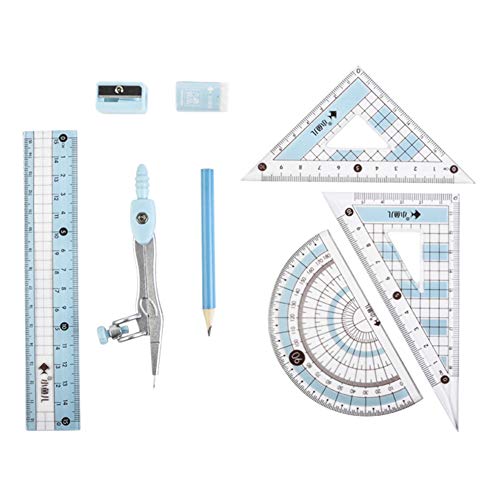 8 Pcs Compass/Math Set for Students with Shatterproof Storage Box, Geometry Set for School, Includes Ruler, Protractor, Compass, Pencil,Pencil Sharpener and Eraser,etc. Perfect Gift