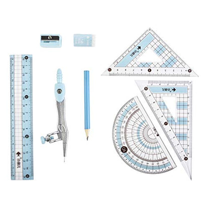 8 Pcs Compass/Math Set for Students with Shatterproof Storage Box, Geometry Set for School, Includes Ruler, Protractor, Compass, Pencil,Pencil Sharpener and Eraser,etc. Perfect Gift