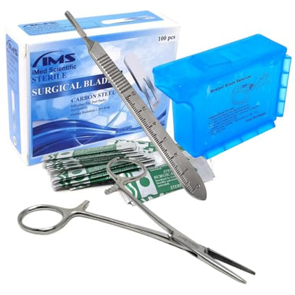 Precision Craft Knife Kit Includes 100 Carbon Steel Blades #10R, Handle No 3, Blade Remover Box & Self Locking Clamps All-in-One Hobby Knife Set for Model Making, DIY Projects, Home and Studio Use