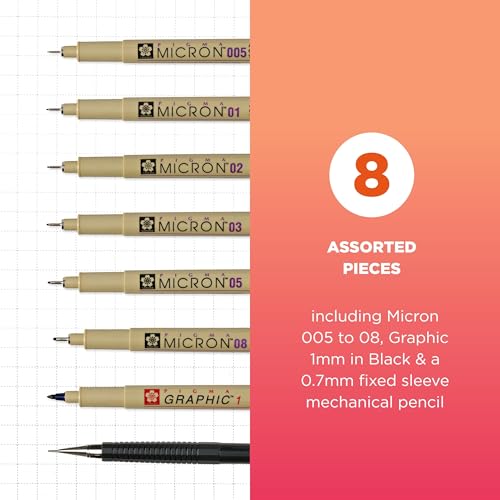 SAKURA 50203 8-Piece Pigma Manga Comic Pro Drawing Kit | Pigment-Based Archival Ink for Manga & Anime Art, Detail Work, Waterproof, Fade-Resistant, No Bleed - style: 8 Pen Pack