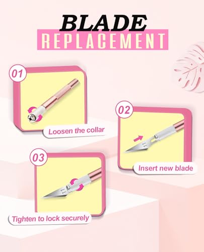 DIYSELF Exacto Knife Set with 10 Extra #11 Blades, 6-Inch Metal Ruler, Pink | Exacto Knife for Crafting, Art, Scrapbooking & Stencil Projects, Hobby Knife Set for Artists & Students - color: Rose Gold