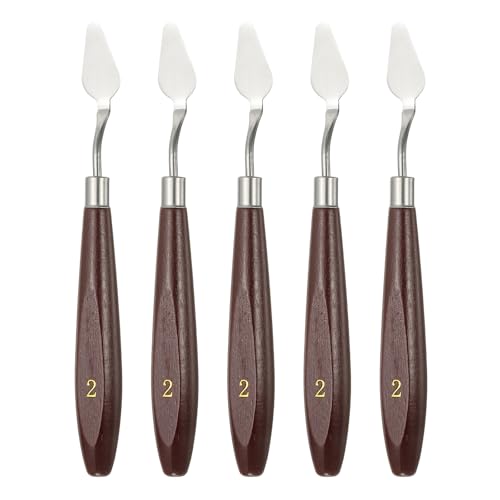 HARFINGTON 5pcs Palette Knife Painting Tool 1.1 x 0.59 Stainless Steel Art Spatula Pallet Knives Scrapers Tools with Beech Wood Handle for Acrylic Oil Canvas Mixing Spreading, Red/Silver - size: 1.1" x 0.59"