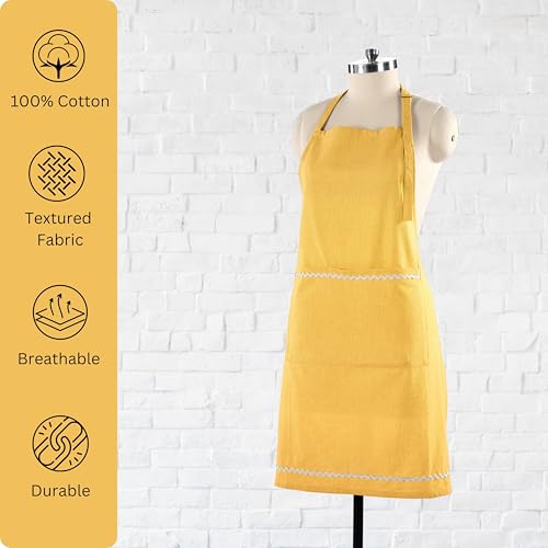 FINGERCRAFT Apron, Dual Pocket, Adjustable Tie, Multipurpose Washable Bib Apron for Home, Kitchen, Chef and Professionals - color: Yellow