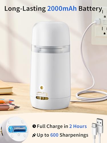 JARLINK Automatic Electric Pencil Sharpener, Rechargeable - color: White