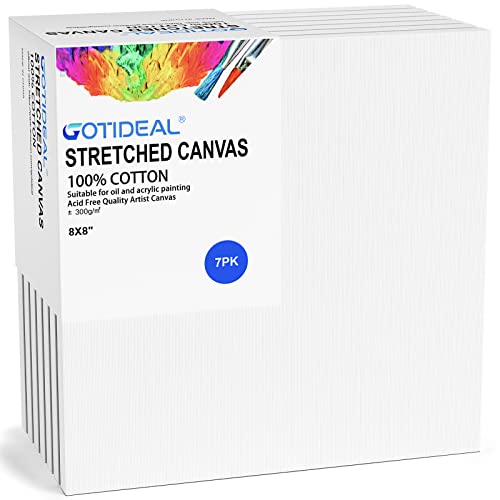 GOTIDEAL Stretched Canvases for Painting, 8x8 Inch Set of 7, Primed White - color: White, size: 8"x8"