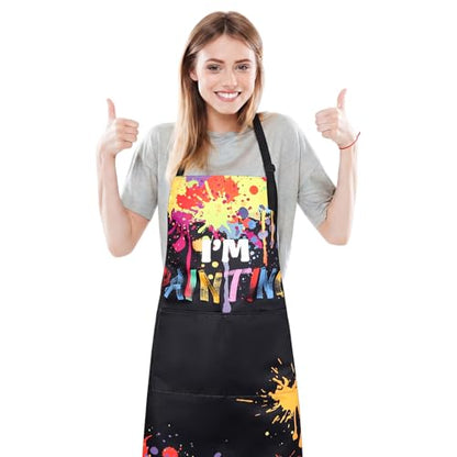 Painting Artist Apron with Pockets, Waterproof Painting Aprons for Adults, Adjustable Art Apron Bib Apron - color: Style 5
