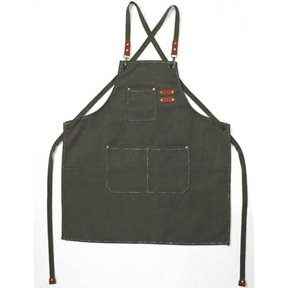 Kids Apron for Girls and Boys Heavy Duty Apron with Pockets and Adjustable Cross back Strap - color: Greygreen