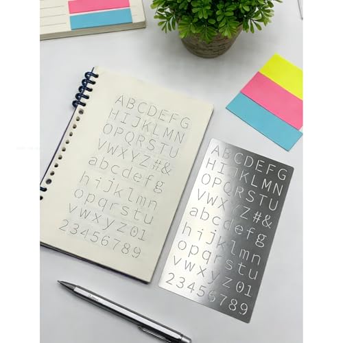 2 Pcs Metal Planner Stencil Journal Stencil, Rustproof Engraving Stencils with 36 Pcs Letter Stencils and Numbers for Journaling, Bookmarks, Rulers, Planners, Scrapbooks