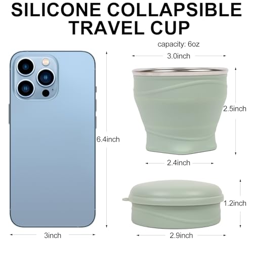 Collapsible Cup 2-Pack with Lids - 6oz Mini Silicone Folding Travel Cup with Steel Rim - BPA Free Pocket Cups for Camping, Hiking, Kids, Mouthwash & Pills (Purple & Green) - color: Purple & Green