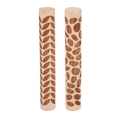 HARFINGTON 2pcs Wood Clay Roller 4" Leaf Pebble Pattern Rolling Pins Wood Rollers Pottery Tools Wood Grain Texture Rollers for Clay Baking Dough Playdough DIY - style: Leaf + Pebble