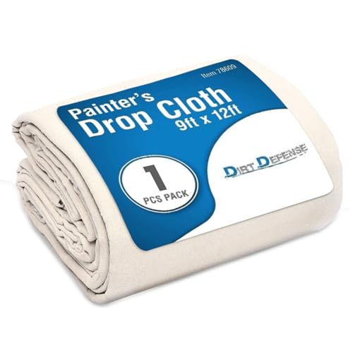 DIRT DEFENSE Canvas Drop Cloth Cotton Tarp Large Canvas Tarp for Art Supplies, Drop Cloth for Painting Supplies/Paint Fabric and Furniture Cover from Paint (9ftx12ft Pack of 1) - size: 9ft x 12ft Pack of 1