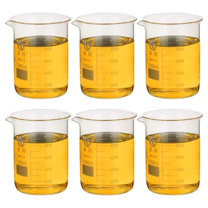 PATIKIL 1000ml Low Form Glass Beaker, 6Pcs 3.3 Borosilicate Glass Beakers Graduated Measuring Cup with Spout for Lab Experiment, Cooking and Baking, Clear - size: 1000ml