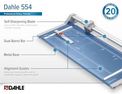 Dahle 554 Professional Rotary Trimmer, 28" Cut Length, 20 Sheet Capacity, Self-Sharpening, Dual Guide Bar, Automatic Clamp, German Engineered Paper Cutter - size: 28" Cut Length