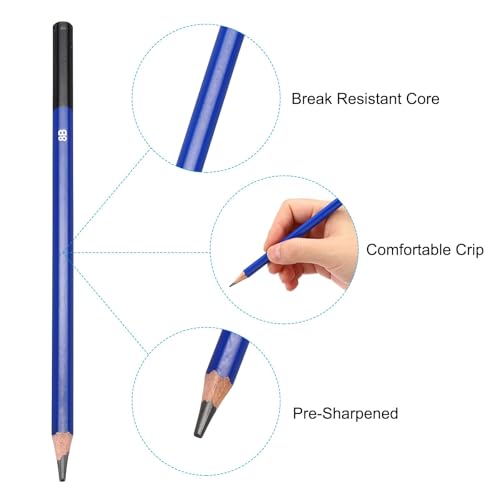 PATIKIL 8B Drawing Pencils for Sketching, 6PCS Sketch Pencils for Drawing Art Pencils Graphite Wood Pre-sharpened for Drawing Sketching Artists - size: 1 Count (Pack of 1), style: 8B