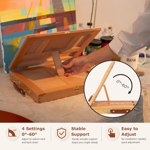 DJAR Tabletop Sketchbox Art Easel with Storage & Palette, Solid Beechwood - style: Tabletop Easel