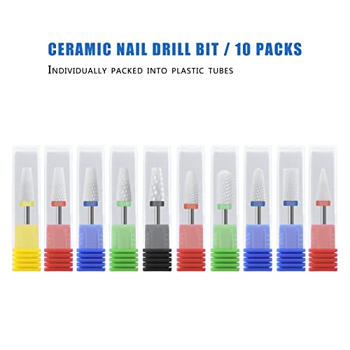 Ceramic Nail Drill Bit 10Pcs-3/32 Nail Drill Bits for Acrylic Nails,Professional Electric Nail Drill for Crystal Nail Extension Nail Removal,The Short Handle Does Not Shake., 1.0 Count - size: Combo 04