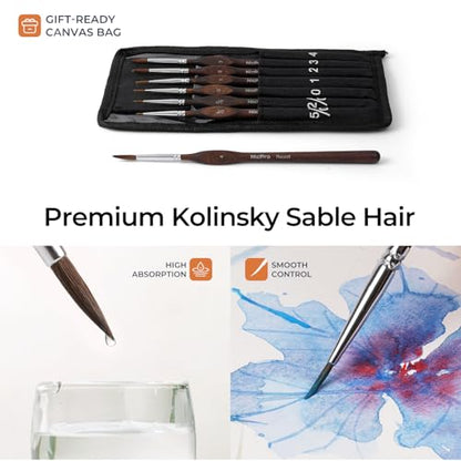 Nicpro 7pcs Kolinsky Sable Miniature Paint Brushes with Cloth Roll | Professional Fine Detail Paint Brushes, Round Point Artist Brush Set for Miniatures, Acrylic & Figures, Model, Watercolor - size: 7 PCS