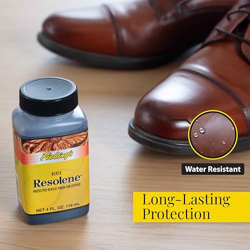 Fiebing's Acrylic Resolene (4 Ounce, Black) - Protective Acrylic Leather Finisher - Flexible, Water Resistant Top Coat for Dyed Boots, Couch, Purse - color: Black