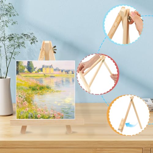 4PCS 9 Inch Wood Easels, Tripod, Painting Party Easel, Kids Student Tabletop Easels for Painting, Easel Stand for Painting Canvases, Portable Canvas Photo Picture Sign Holder.