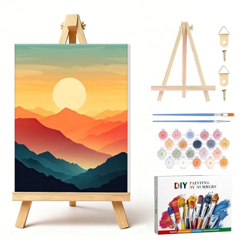 Amaieuin Sunrise Paint by Number Adult,Paint by Numbers Adults with Frame Easel,Adult Paint by Numbers for Home Wall Art Decor 12x8in - color: Sunrise(Frame), size: 12x8in
