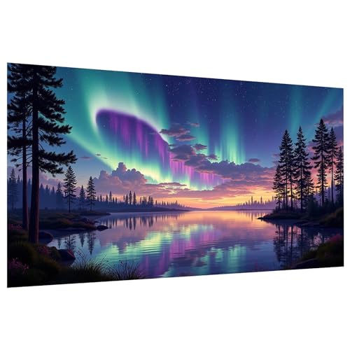 JOOZ Large Diamond Art Kits for Adults DIY 5D Aurora Diamond Painting Kits for Adults Full Drill Landscape Diamond Painting Scenery Gem Art Kits for Gift Home Wall Decor 27.5x15.7 Inch - color: Aurora 033