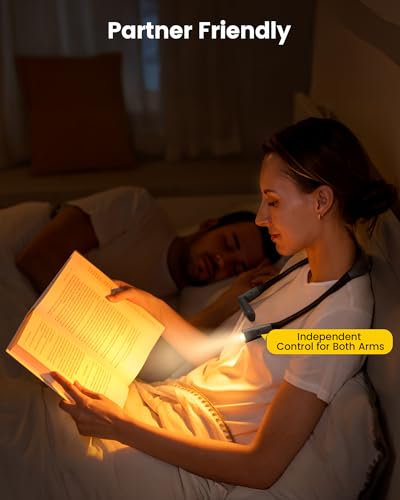 Glocusent Bendable Neck Light, 100 Hours Reading Light for Book Lover Gifts - color: Gray