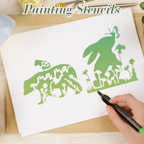 Animal Flower Stencils for Crafts Reusable 15Pcs Stencils(5.9X5.9 Inch) | DIY Art Painting Stencil Furniture Decor Kit for Wood Embroidery Wall Silk Screen Journaling - color: Animal 9