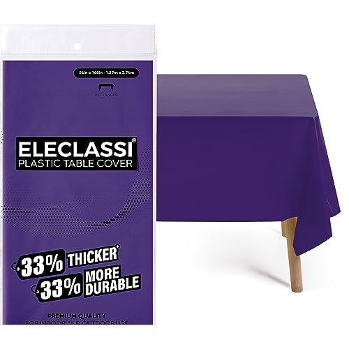 Eleclassi Purple 12 Pack Premium Disposable Plastic Tablecloth 54 x 108 in - Plastic Table Cloth Disposable Tablecloth for Rectangle Table Up to 8 Feet - color: Purple, size: 12 Pack Rectangle