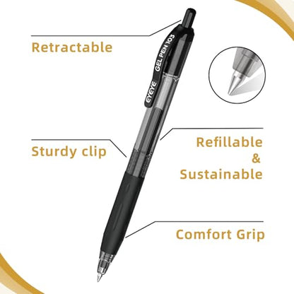EYEYE G-103 Retractable Gel Pens Black 0.5mm, 25 Pack Extra Fine Point Gel Ink Pens Quick Drying, 0.5 mm Fine Piont Ballpoint Pen Smooth Writing for Office School Supplies - color: Black, size: 0.5mm