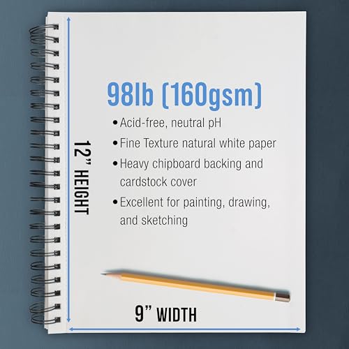 U.S. Art Supply 9"x12" Mixed Media Sketchbook, 2 Pack (60 Sheets) - size: 9-x-12-inch
