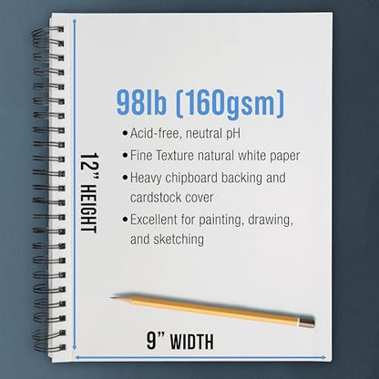 U.S. Art Supply 9"x12" Mixed Media Sketchbook, 2 Pack (60 Sheets) - size: 9-x-12-inch
