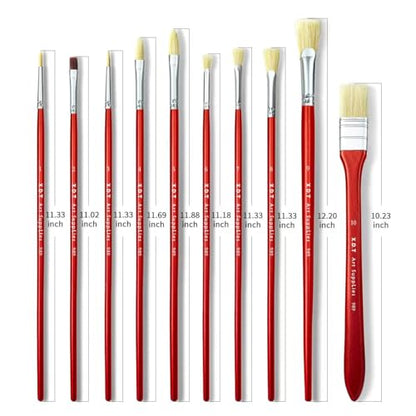 XDT#989 Artist Paint Brush 10 Piece Set Nylon & Hog Hair Extra Long Handle #1#2#3#4#5#6#7#8#9#10, Paint Brush for Acrylic & Oil & Watercolor Painting - color: Red Hog 10pcs