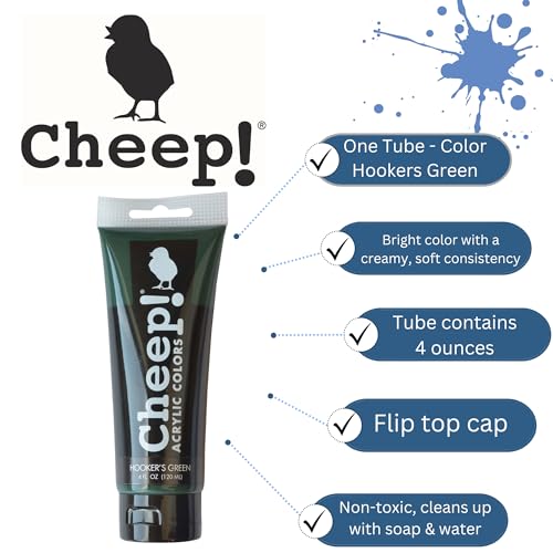 Cheep! Acrylic Paints, 4 oz. Tube - Hookers Green, Perfect for Artists - Quality Acrylic Paint Heavy Body Paint Artist and Student - color: Hookers Green
