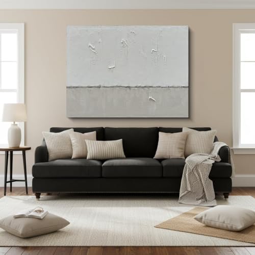 NANKAI Art Hand-painted minimalist style oil painting in gray and white - color: NKHB003