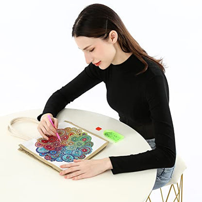 DOOSAI Diamond Painting Canvas Tote Bags 4 Pack Boho Diamond Dots Art Kits Shoulder Bags 5D DIY Handbags Handmade Gifts Reusable Shopping Bags with Handle for Women Adults(Bird Butterfly Mandala Love) - color: 4 Pack Birds Butterfly Mandala-Flower Love