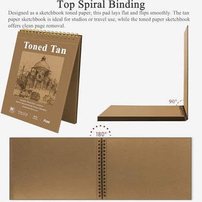 Fuxi Toned Tan Sketchbook 8.5x11, 60 Sheets Acid- Free Tan Paper, Spiral Bound Sketch Book, Hardcover | Ideal for Artists, Students & Classrooms. - color: Toned Tan, size: 11" x 8.5" (Pack of 1)