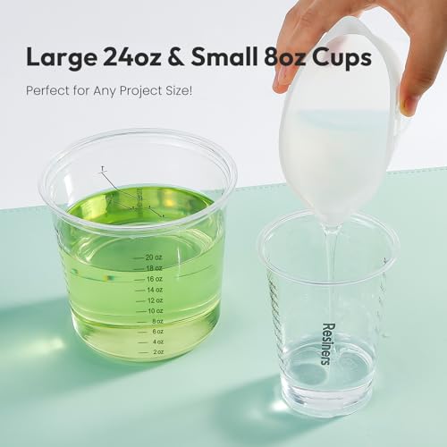 Resiners Epoxy Measuring Cups, 50PCS Resin Mixing Cups Set with Sticks | 30 x 24oz & 20 x 8oz cups with Clear oz/ml Markings, 50 Mixing Cups and 50 Stir Sticks for Accurate Epoxy Resin & DIY Mixing